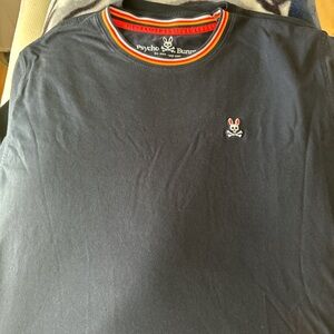 Navy psycho Bunny T Shirt w Multi colored sleeves